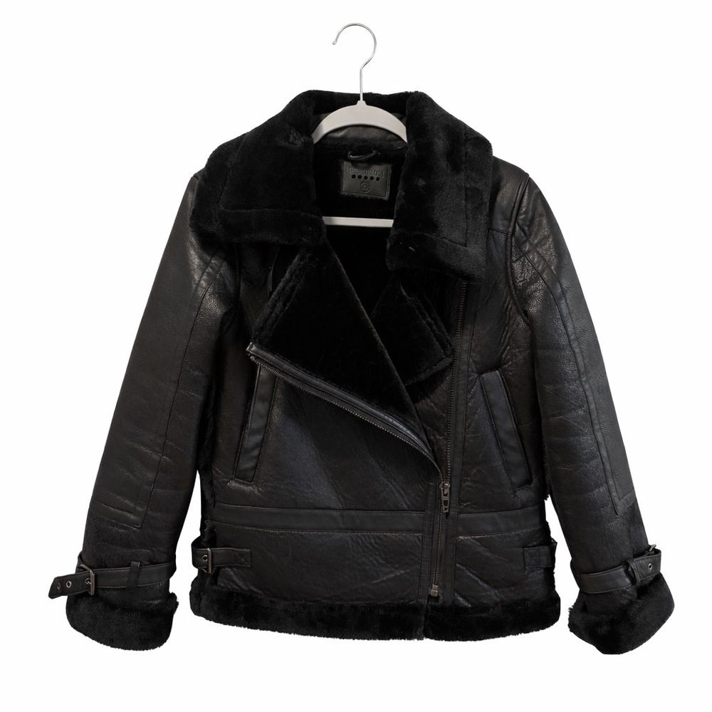 Blank NYC Women’s Black Faux Leather and Faux Fur Moto Jacket, Size XS